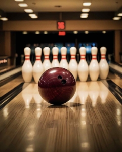 Bowlingbahn mit anrollendem Ball